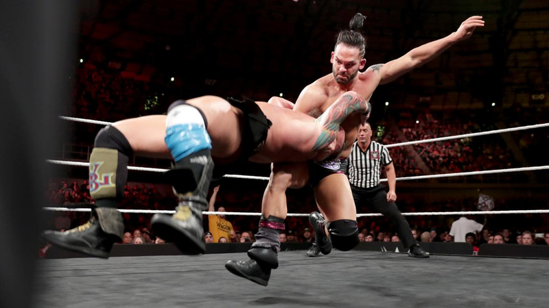 Tye Dillinger hits the Tye Breaker on Eric Young (Photo: WWE)